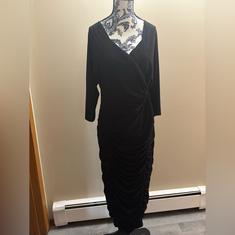 Yuliya Raquel for IGIGI Black Ruched Long Sleeve Sheath Dress